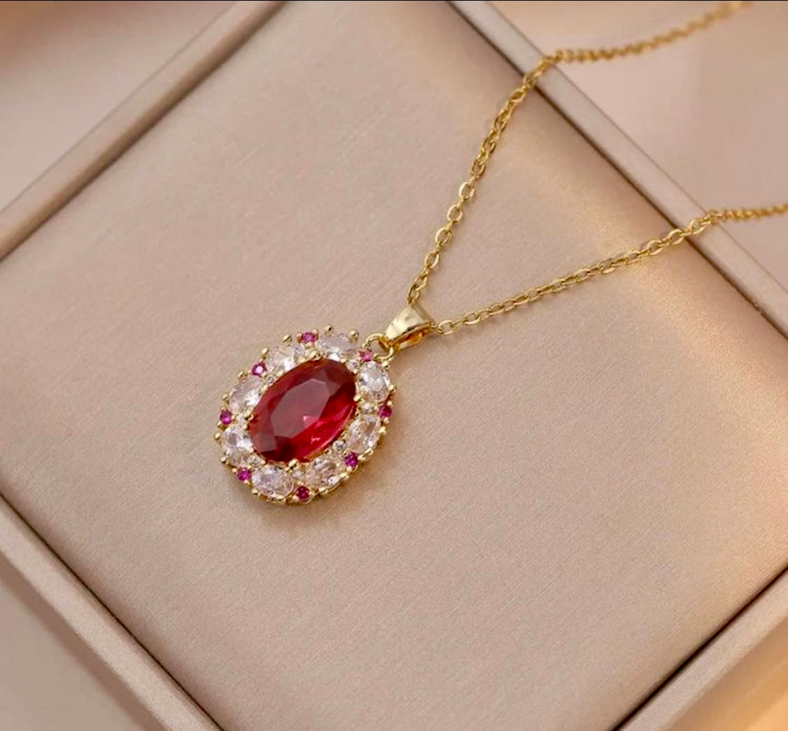 18k Gold filled Ruby Necklace & Earring set for women