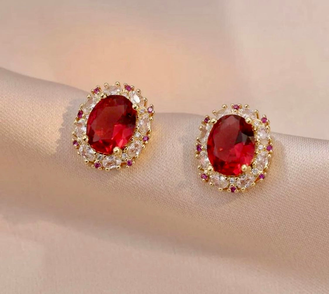 18k Gold filled Ruby Necklace & Earring set for women