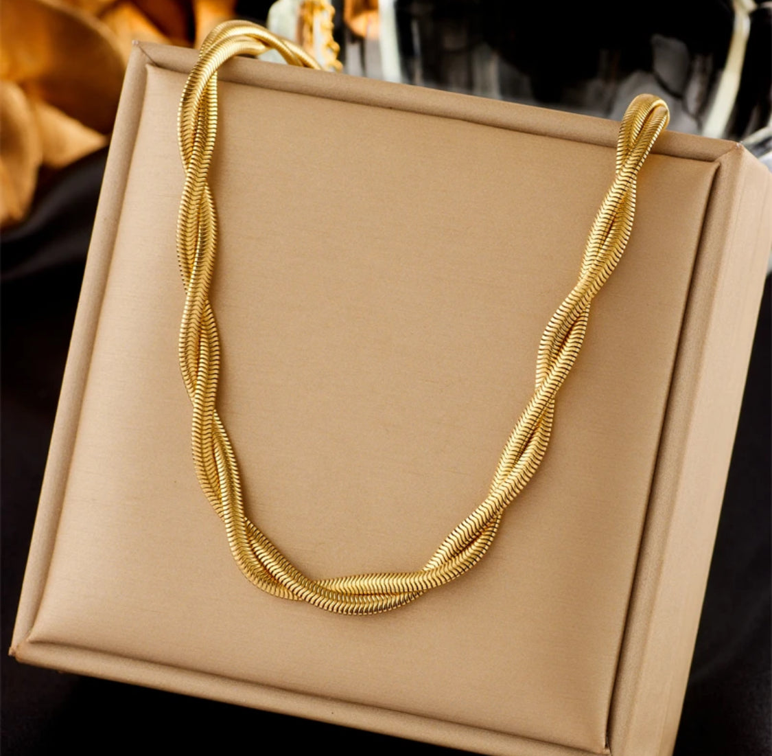 18k Gold Filled Herringbone Necklace & Bracelet Set for women