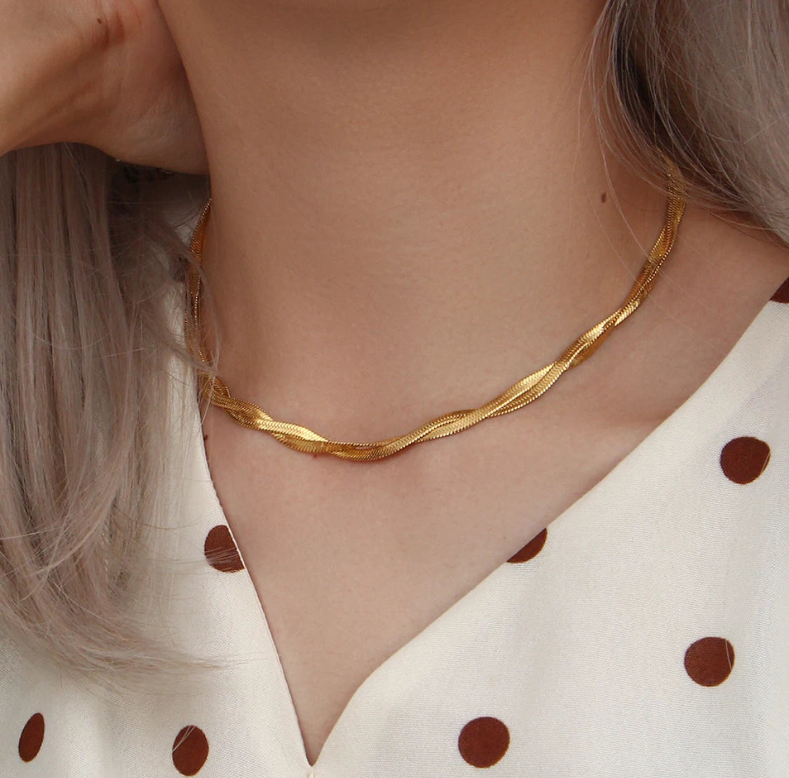 18k Gold Filled Herringbone Necklace & Bracelet Set for women