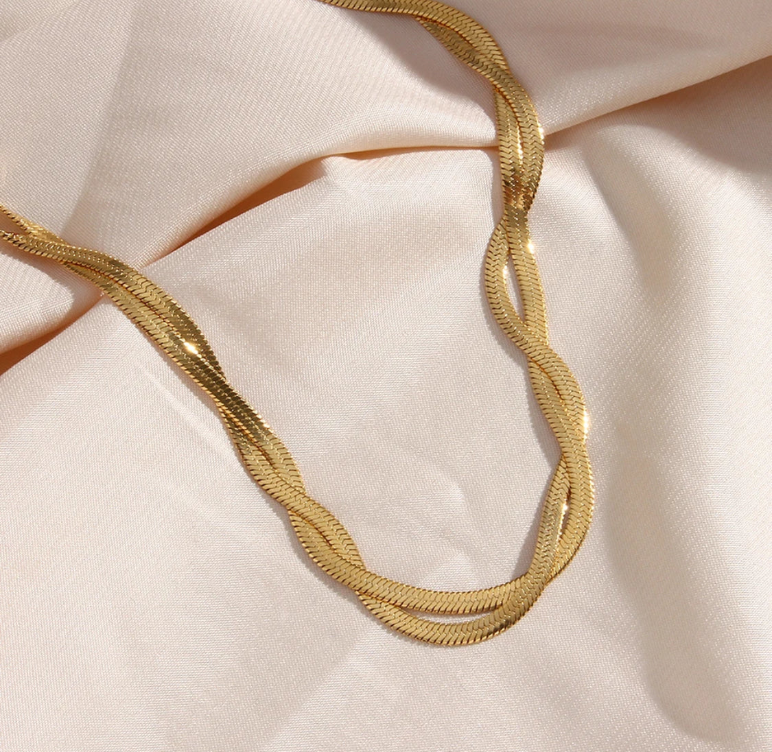 18k Gold Filled Herringbone Necklace & Bracelet Set for women