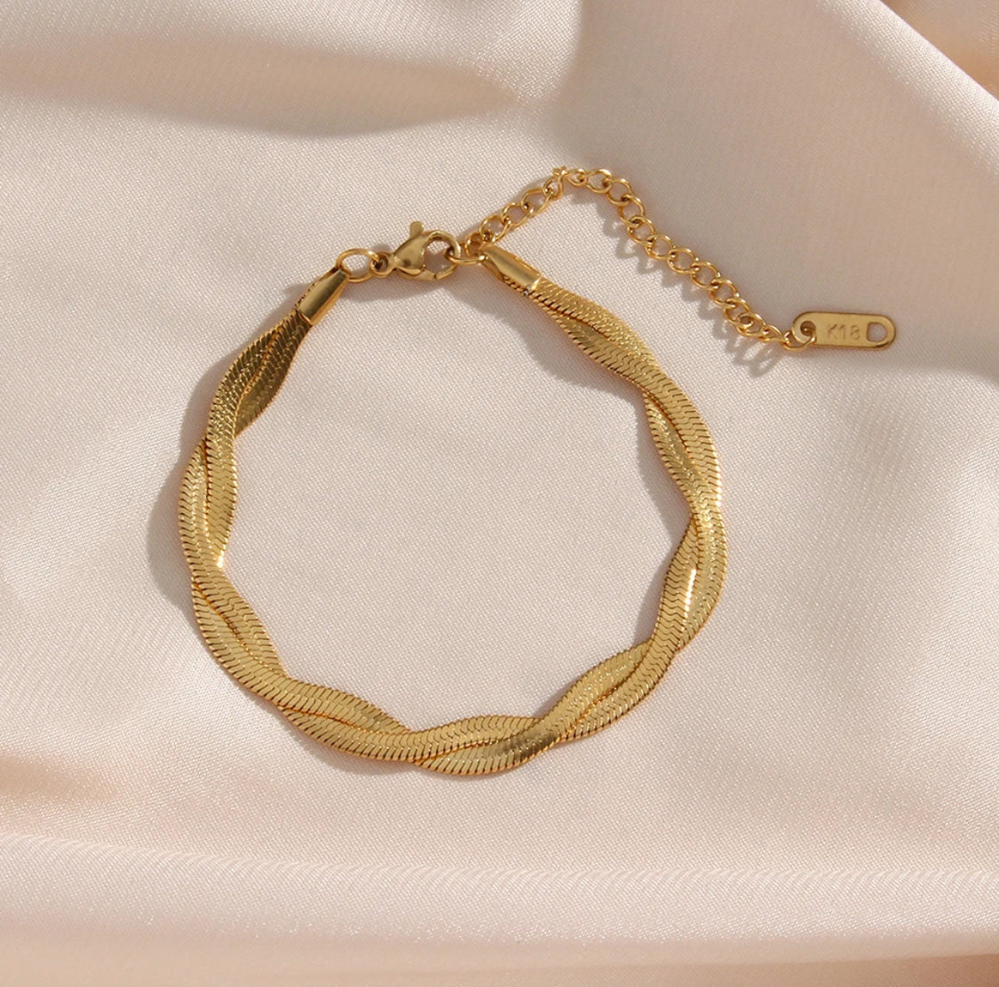 18k Gold Filled Herringbone Necklace & Bracelet Set for women