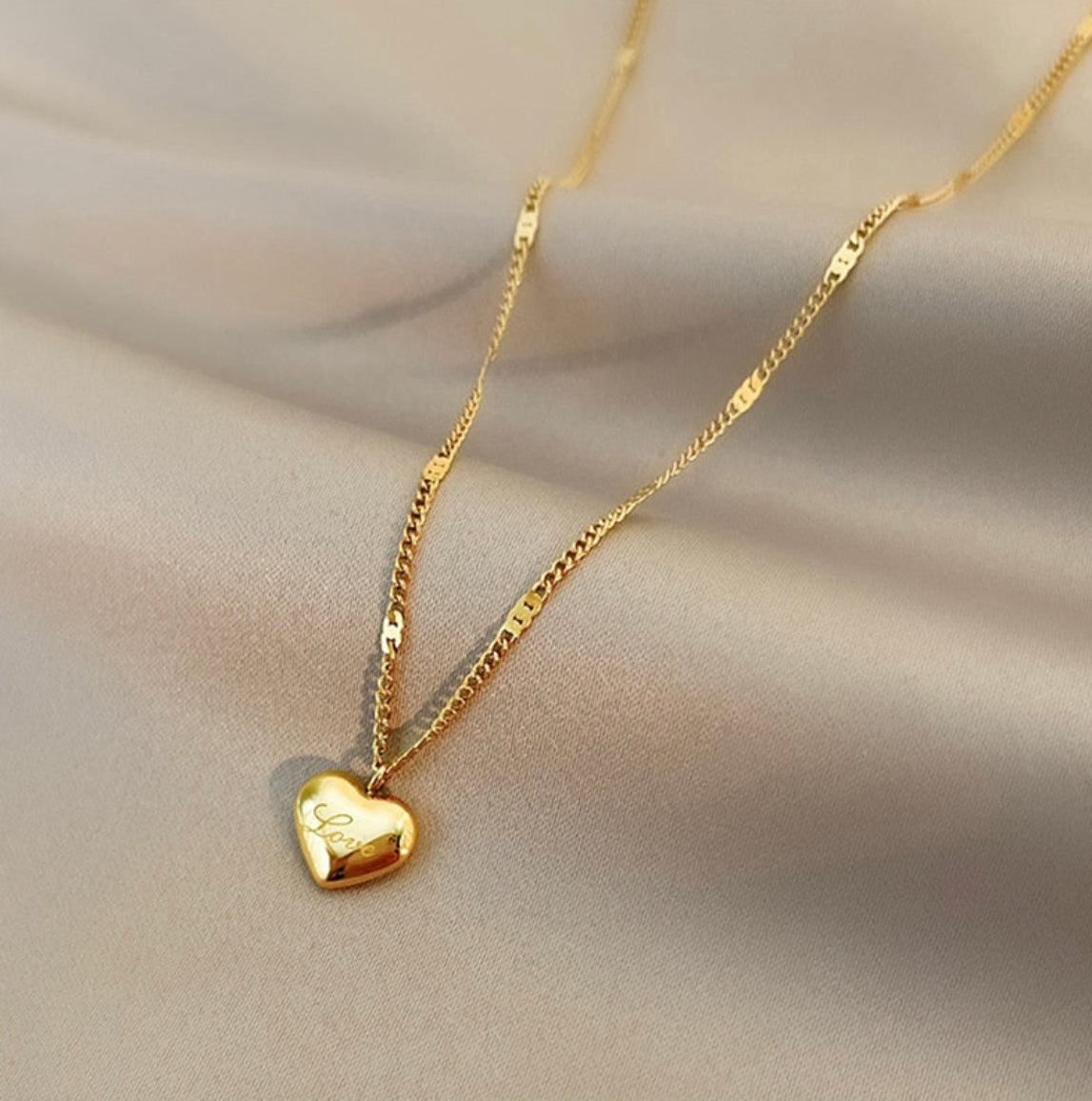Puffed Heart 'Love' Necklace